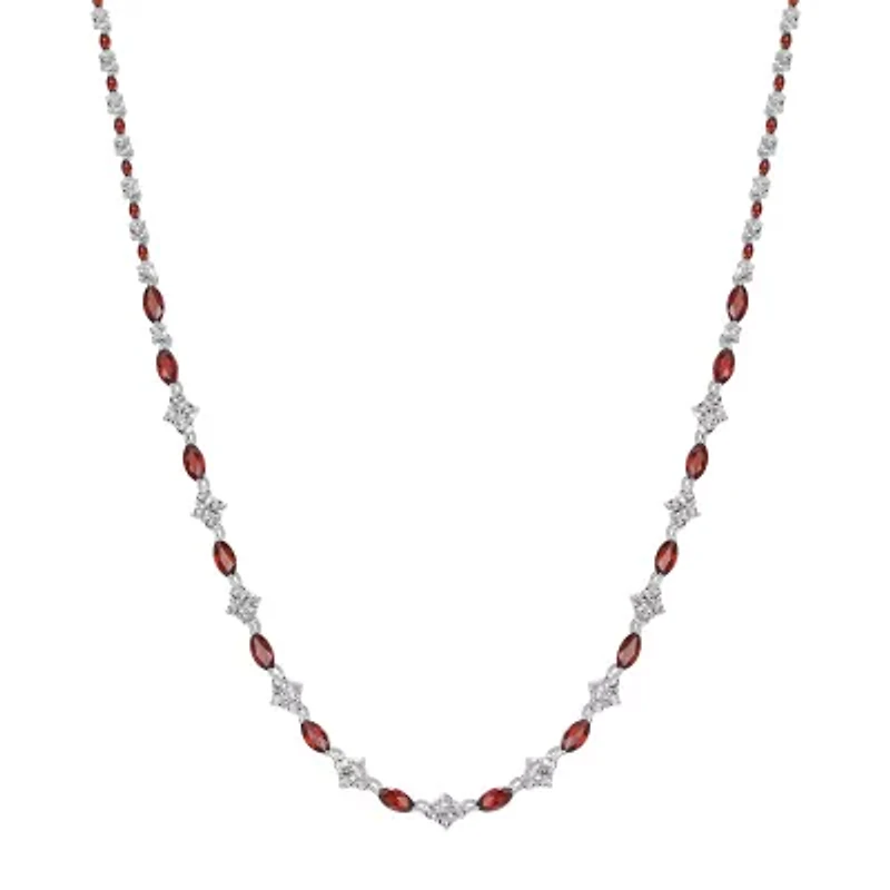 Womens Red Garnet Sterling Silver 18 Inch Tennis Necklace