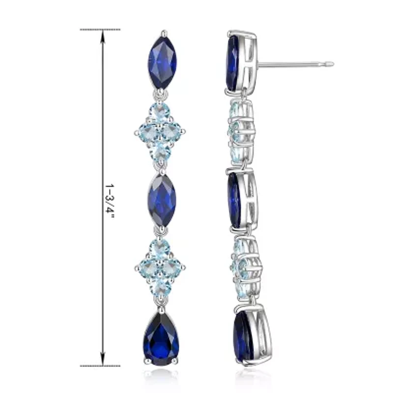 Womens Lab Created Blue Sapphire Sterling Silver Drop Earrings