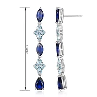 Womens Lab Created Blue Sapphire Sterling Silver Drop Earrings