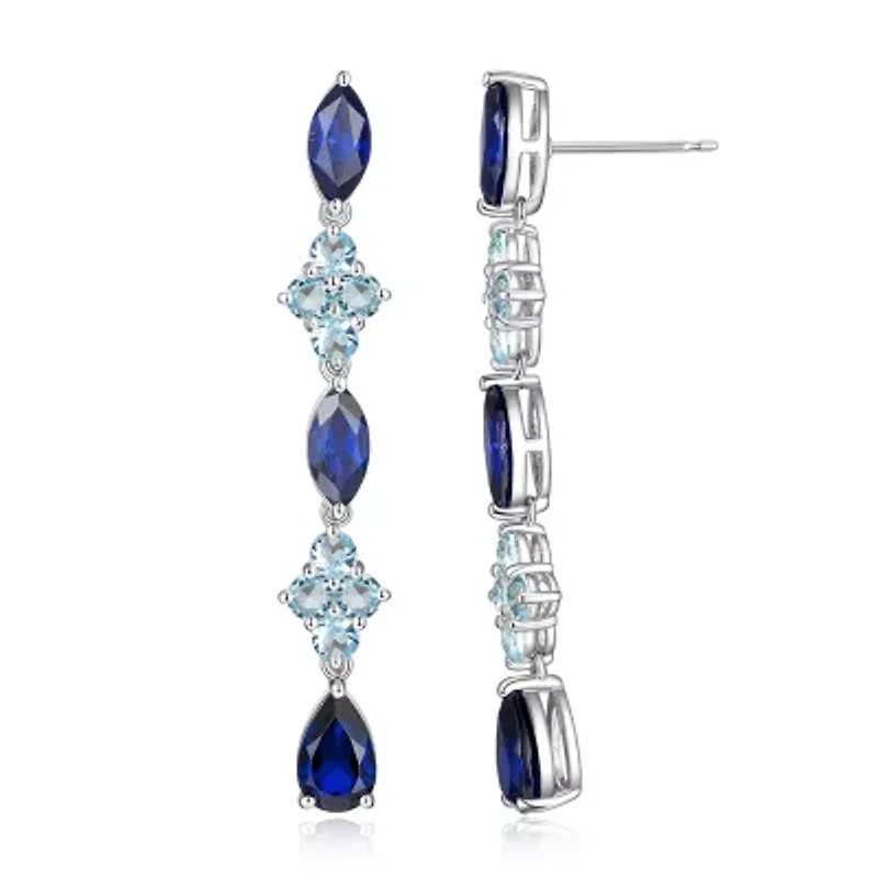 Womens Lab Created Blue Sapphire Sterling Silver Drop Earrings
