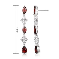 Womens Genuine Red Garnet Sterling Silver Drop Earrings