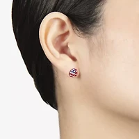 Silver Treasures Flag Multi Color Crystal Sterling Silver 9.1mm Stud Earrings