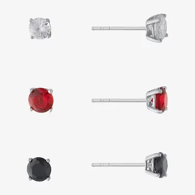 Silver Treasures Womens Cubic Zirconia Sterling Silver Pair Earring Set