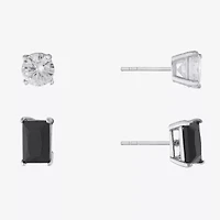 Silver Treasures Womens Cubic Zirconia Sterling Silver 2 Pair Earring Set