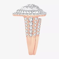 Womens 2 CT.T.W. Natural Diamond 10K or 14K Gold Pear Side Stone Halo Bridal Set