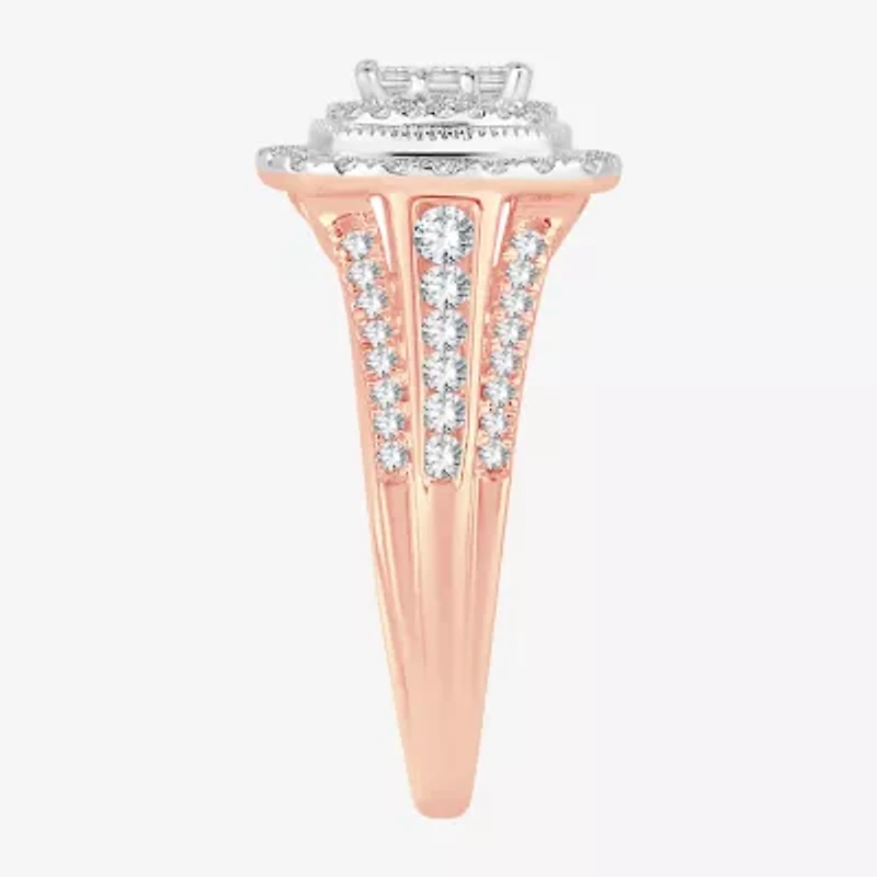 Womens 1 CT.T.W. Natural Diamond 10K or 14K Gold Cushion Side Stone Halo Engagement Ring