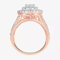 (H-I / SI1-SI2) Signature By Modern Bride Womens 2 CT. T.W. Lab Grown White Diamond 10K Gold Pear Side Stone Halo Engagement Ring