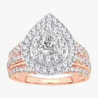 (H-I / SI1-SI2) Signature By Modern Bride Womens 2 CT. T.W. Lab Grown White Diamond 10K Gold Pear Side Stone Halo Engagement Ring