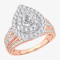 (H-I / SI1-SI2) Signature By Modern Bride Womens 2 CT. T.W. Lab Grown White Diamond 10K Gold Pear Side Stone Halo Engagement Ring