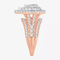 (H-I / SI1-SI2) Signature By Modern Bride Womens 2 CT. T.W. Lab Grown White Diamond 10K Gold Pear Side Stone Halo Engagement Ring