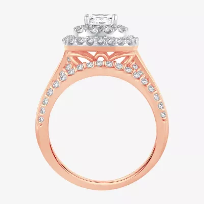 (H-I / SI1-SI2) Signature By Modern Bride Womens 2 CT. T.W. Lab Grown White Diamond 10K or 14K Gold Cushion Bridal Set