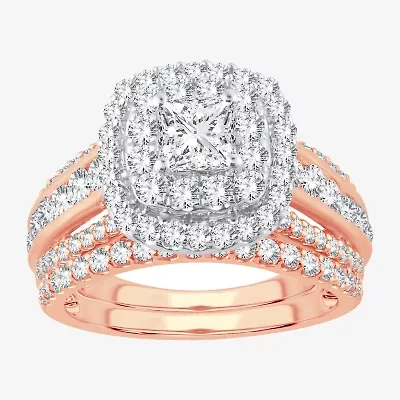 (H-I / SI1-SI2) Signature By Modern Bride Womens 2 CT. T.W. Lab Grown White Diamond 10K or 14K Gold Cushion Bridal Set