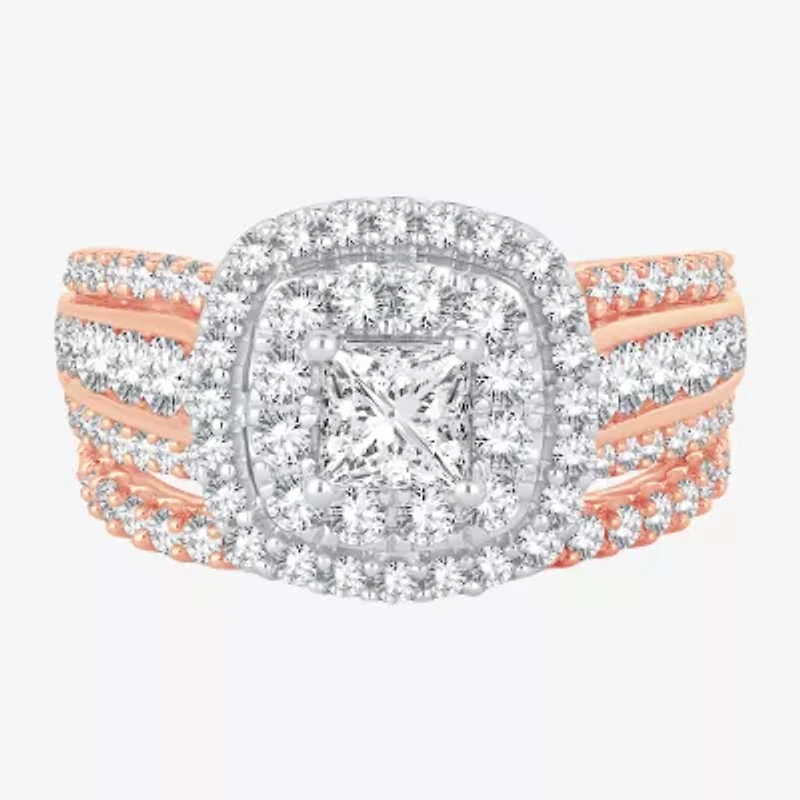 (H-I / SI1-SI2) Signature By Modern Bride Womens 2 CT. T.W. Lab Grown White Diamond 10K or 14K Gold Cushion Bridal Set