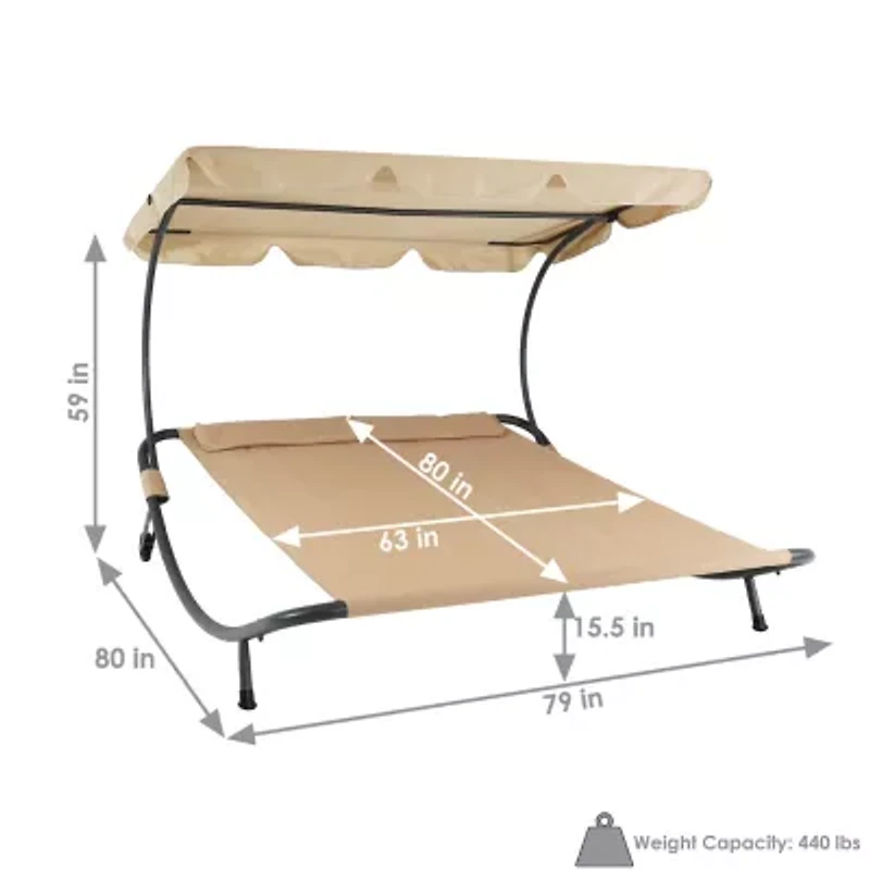 Chaise Rocking Lounge Chair with Canopy and Pillows