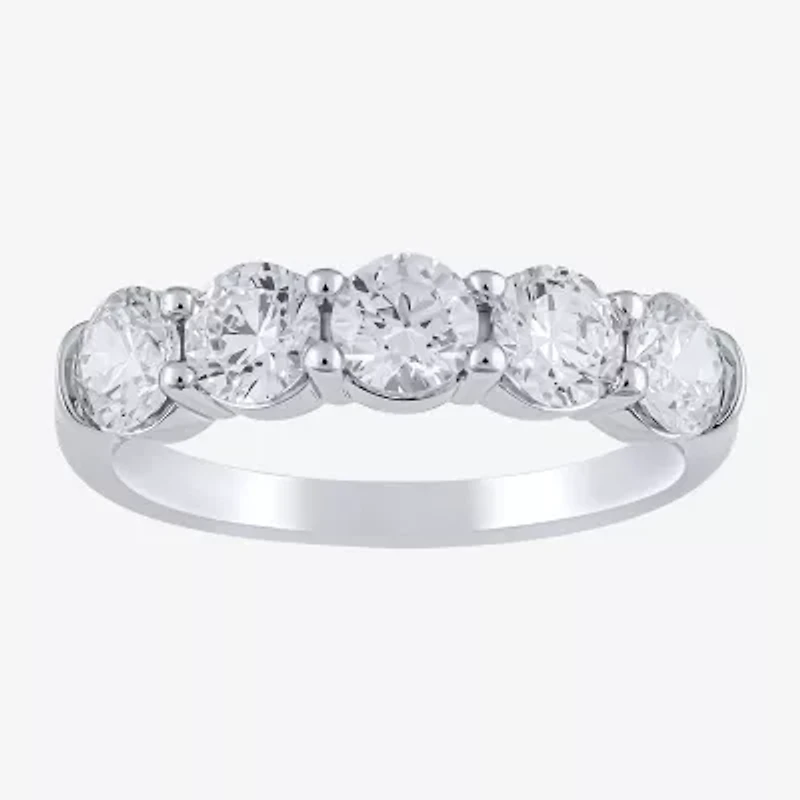 (H-I / I1) Womens 2 CT. T.W. Lab Grown White Diamond 10K Gold 5-Stone Anniversary Band