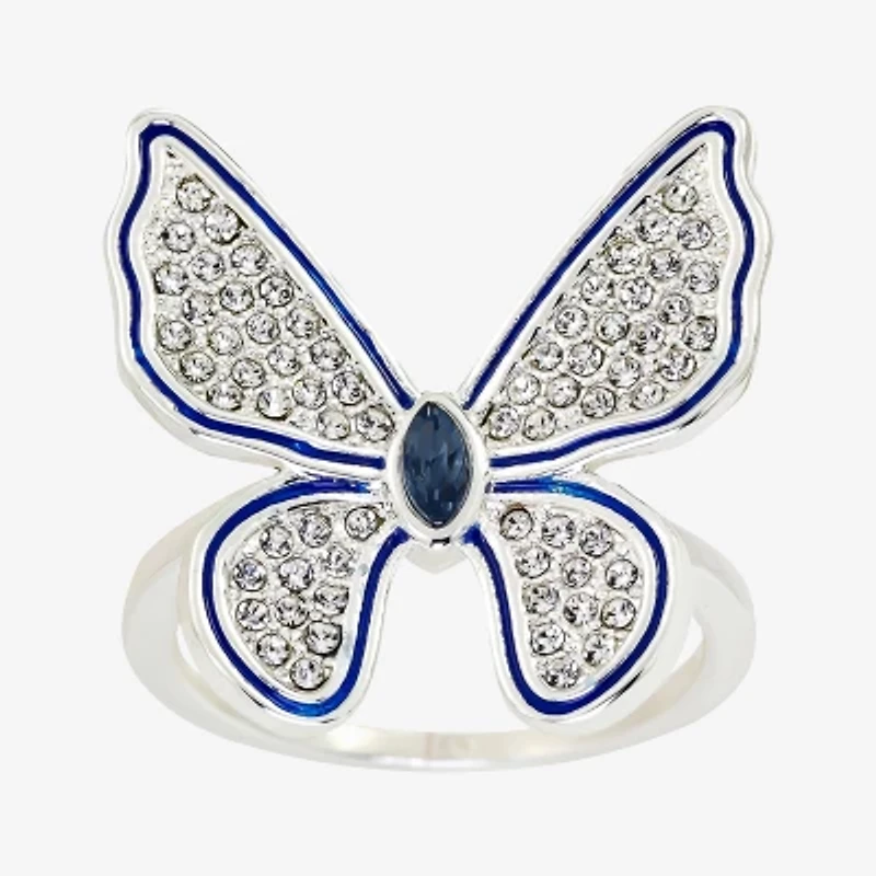 Sparkle Allure Womens Blue Crystal Pure Silver Over Brass Butterfly Cocktail Ring