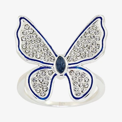 Sparkle Allure Womens Blue Crystal Pure Silver Over Brass Butterfly Cocktail Ring