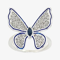 Sparkle Allure Womens Blue Crystal Pure Silver Over Brass Butterfly Cocktail Ring