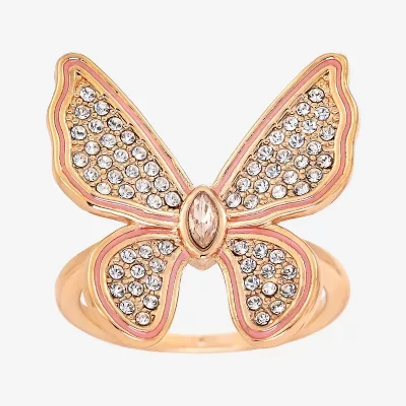 Sparkle Allure Womens Crystal 18K Rose Gold Over Brass Butterfly Cocktail Ring
