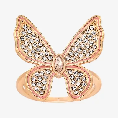 Sparkle Allure Womens Crystal 18K Rose Gold Over Brass Butterfly Cocktail Ring