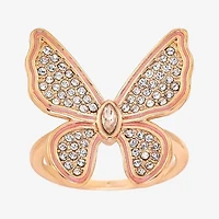 Sparkle Allure Womens Crystal 18K Rose Gold Over Brass Butterfly Cocktail Ring