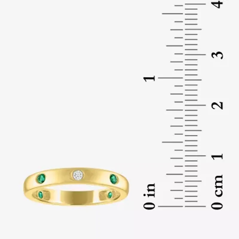 Lab Created Gemstone and 1/10 CT. T.W. Grown Diamond Wedding Band 10K Gold