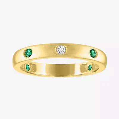 Lab Created Gemstone and 1/10 CT. T.W. Grown Diamond Wedding Band 10K Gold