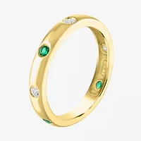 Lab Created Gemstone and 1/10 CT. T.W. Grown Diamond Wedding Band 10K Gold