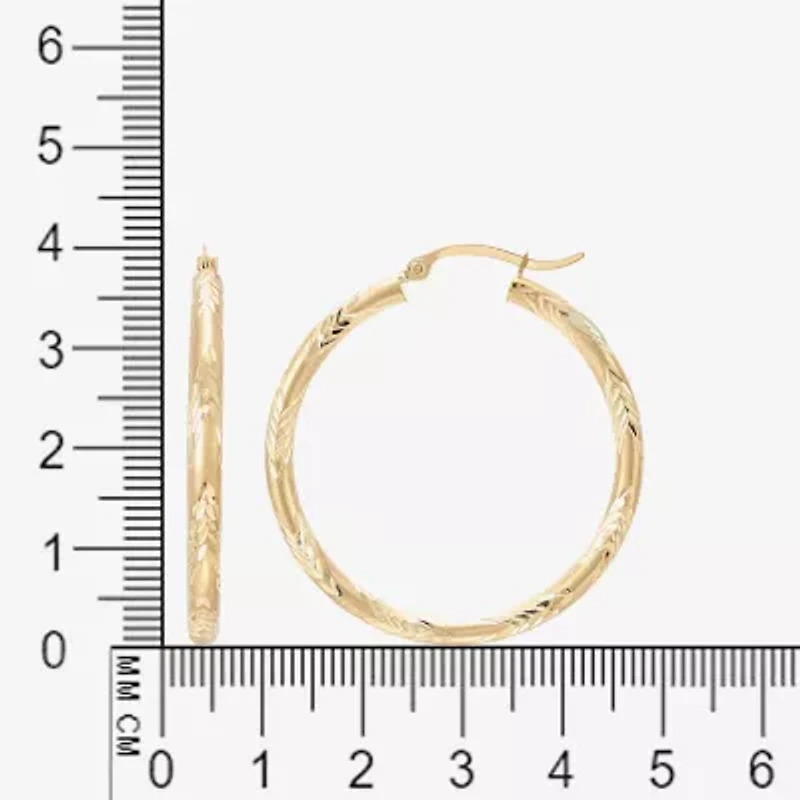 14K Yellow Gold Engraved Chevron Hoop Earrings
