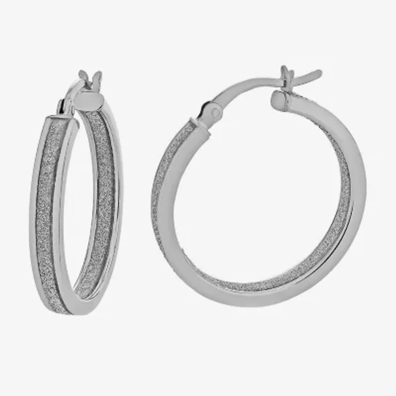 Sterling Silver Rhodium Plated Glitter Hoop Earring Set