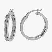 Sterling Silver Rhodium Plated Glitter Hoop Earring Set