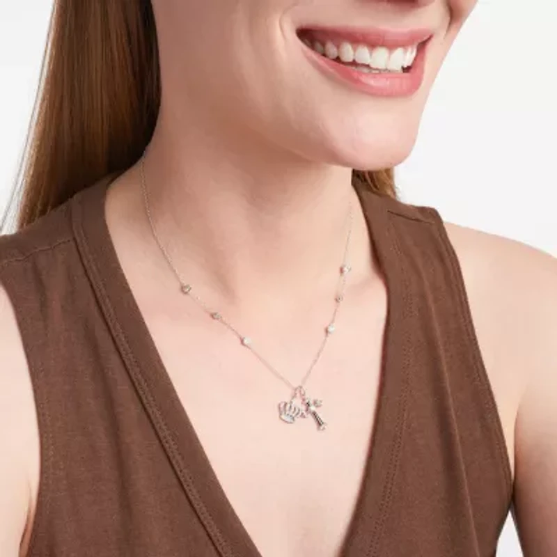 Diamonart Womens White Cubic Zirconia Sterling Silver Cross Crown 16 1/2 Inch Pendant Necklace