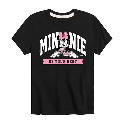 Disney Collection Little & Big Kid Girls Crew Neck Short Sleeve Regular Fit Mickey and Friends Minnie Mouse Graphic T-Shirt