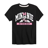 Disney Collection Little & Big Kid Girls Crew Neck Short Sleeve Regular Fit Mickey and Friends Minnie Mouse Graphic T-Shirt