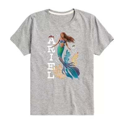 Disney Collection Little & Big Kid Girls Crew Neck Short Sleeve Regular Fit Ariel The Mermaid Graphic T-Shirt