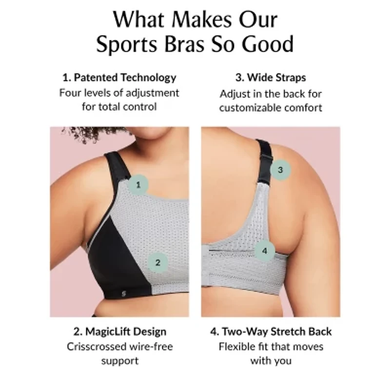 Glamorise Magiclift® Double Layer Custom Control Womens Seamless High Support Full Coverage Unlined Wireless Sports Bra 1166