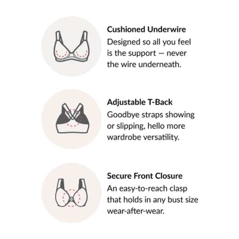 Glamorise Front-Closure T-Back WonderWire® Underwire Bra-1246