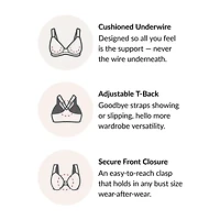 Glamorise Front-Closure T-Back WonderWire® Underwire Bra-1246