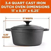 Commercial Chef 3.4 Quart Cast Iron Dutch Oven