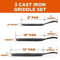 Commercial Chef 3-Piece Cast Iron Griddle
