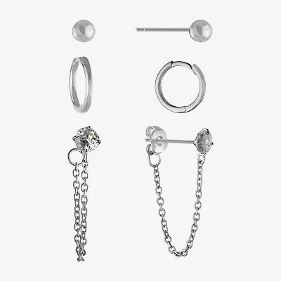 Silver Reflections Womens 3 Pair Earring Set