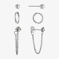 Silver Reflections Womens 3 Pair Earring Set
