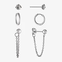Silver Reflections Womens Cubic Zirconia 3 Pair Earring Set
