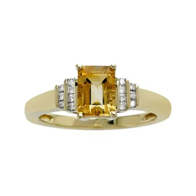 Genuine Citrine and Diamond-Accent 10K Yellow Gold Ring
