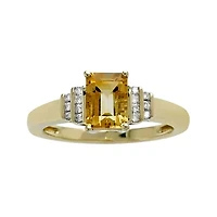 Genuine Citrine and Diamond-Accent 10K Yellow Gold Ring
