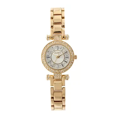 Elgin® Womens Gold Tone Crystal Accent T-Bar Bracelet Watch Eg9993