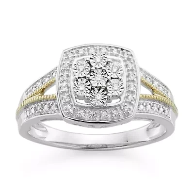 Diamond Blossom 1/10 CT.T.W. Natural  Cushion Sterling SIlver with 14k Gold over Accent Ring
