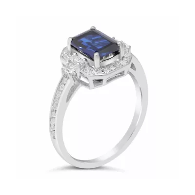 Womens Lab Created Blue Sapphire Sterling Silver Cocktail Ring