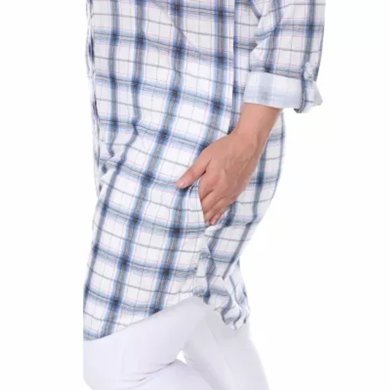 White Mark Plus Piper Plaid Womens Long Sleeve Tunic Top