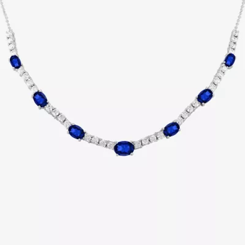 Womens Blue Pure Silver Over Brass 12 Inch Collar Necklace